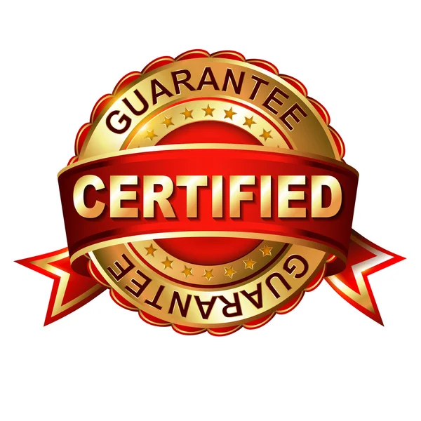 Certified guarantee label with ribbon. — Stock Vector