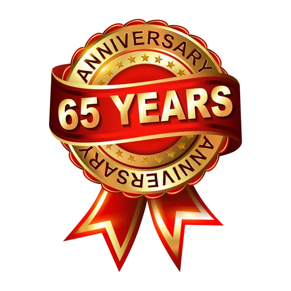 Étiquette anniversaire 65 ans avec ruban . — Image vectorielle