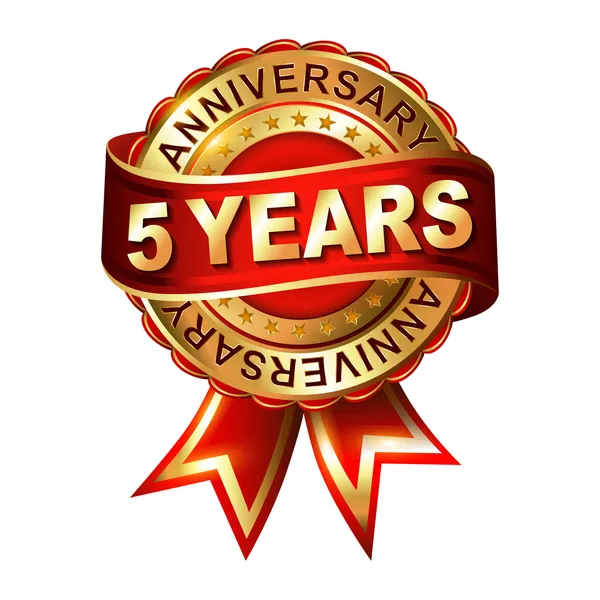 5 years anniversary  label with ribbon. — Stock Vector