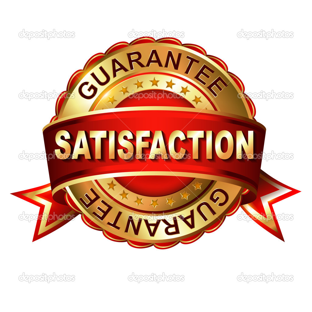 Satisfaction guarantee label with ribbon