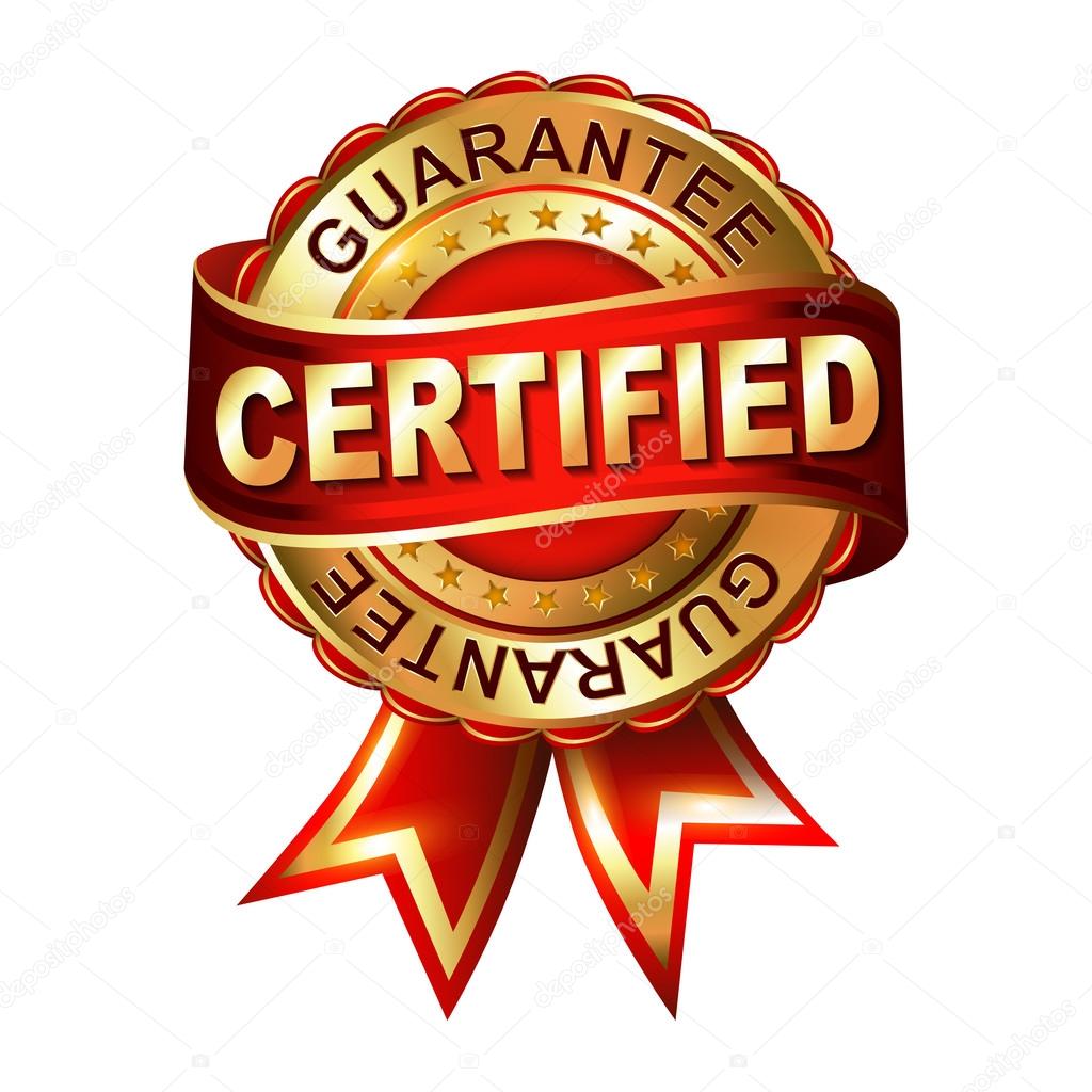 Certified guarantee golden with ribbon.