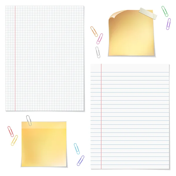 Venta y tiras papel cuaderno con clips de papel — Vector de stock