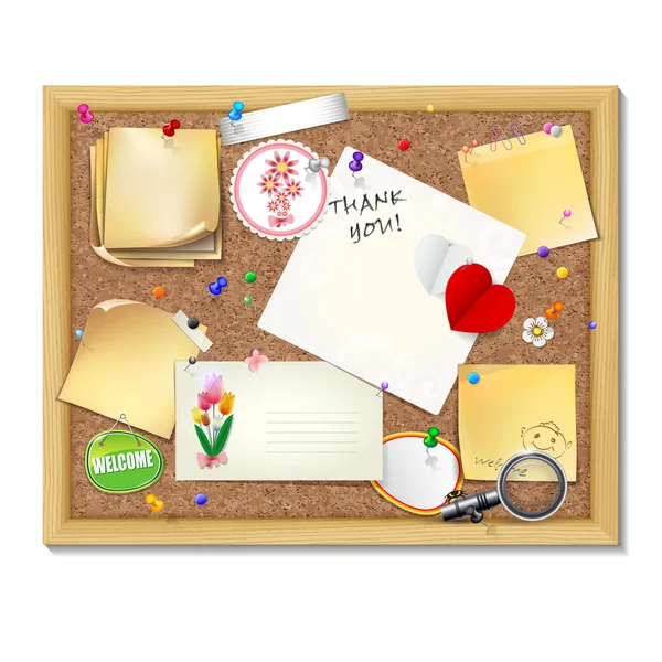 Note papers with pins and paper clips Stock Illustration