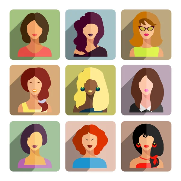 Mujeres de negocios iconos planos — Vector de stock