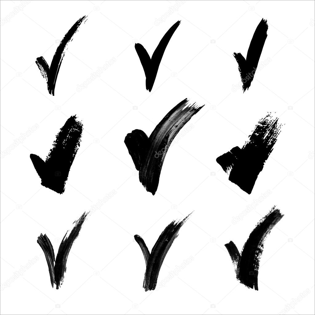 Black acrylic validation V icons set