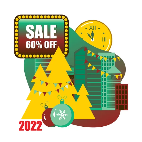 2022 Щасливий Новий Рік Продаж Різдвяна Листівка — стоковий вектор