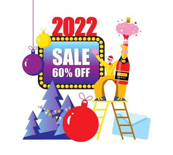 2022 Happy New Year Sale Merry Christmas Card — Stock Vector