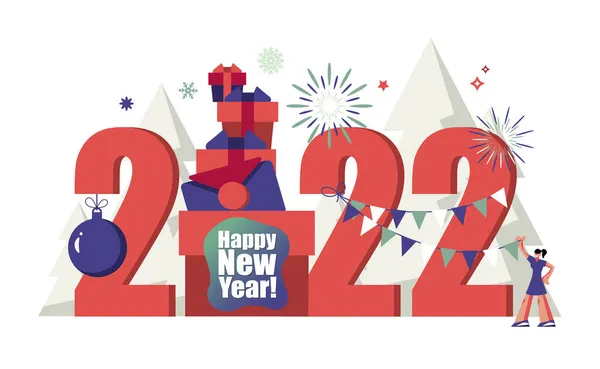 2022 Feliz Año Nuevo Tarjeta Moda Minimalista Fondo — Vector de stock