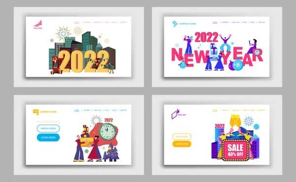 Sada 2022 Happy New Year Landing Page Nebo Banner Šablony — Stockový vektor