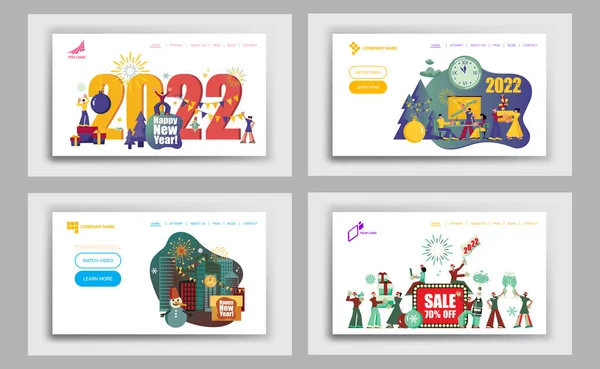 Set Von 2022 Happy New Year Landing Page Oder Banner — Stockvektor