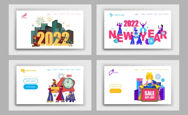 Set Von 2022 Happy New Year Landing Page Oder Banner — Stockvektor