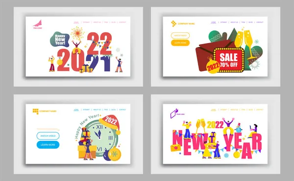 Set Van 2022 Happy New Year Landing Page Banner Sjabloon Stockvector