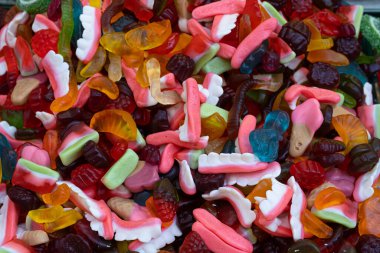 Çok renkli marşmelov arkaplanını kapat 