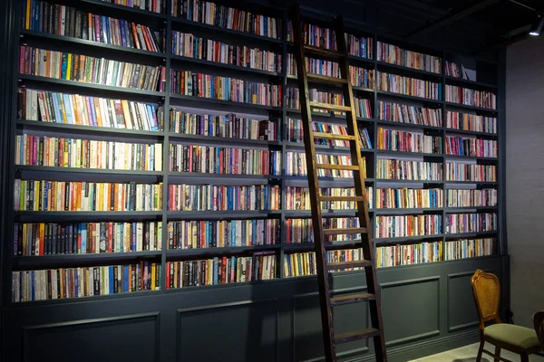 本棚の上に立つ木製のはしご — ストック写真