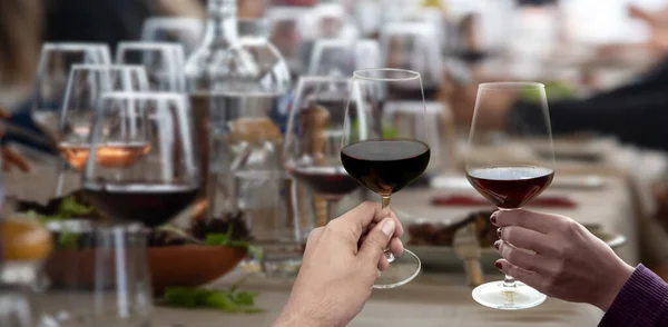 Hand Hält Weinglas Weinberg — Stockfoto