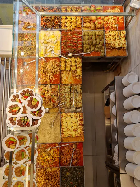 Aliments Faits Maison Servis Dans Grands Plateaux Restaurant Vendre Alimentation — Photo