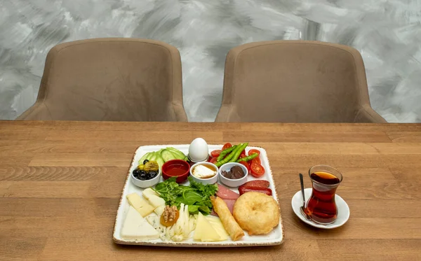 Frühstücksteller Vorhanden Draufsicht Traditionelles Türkisches Frühstück — Stockfoto