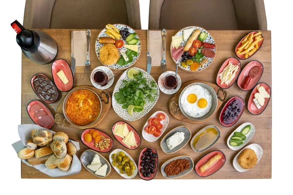 朝食のテーブル 伝統的なトルコ式朝食テーブル Serpme Kahvalti トルコ式朝食 — ストック写真