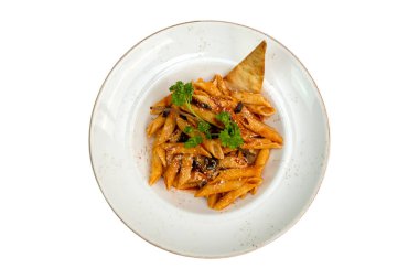 Domates soslu makarna. Üst görünüm