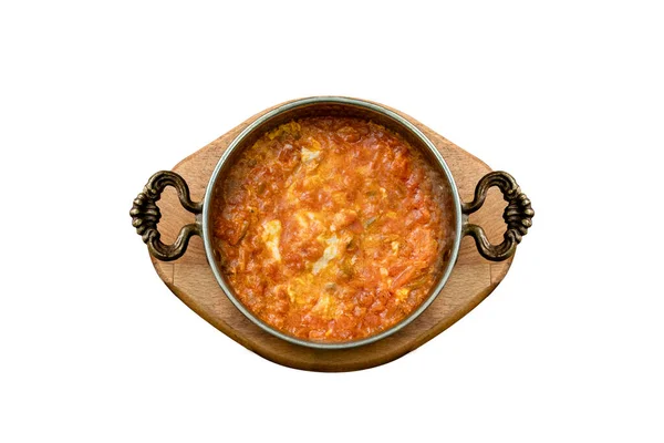 Menemen Ovo Comida Café Manhã Turco Tomates Pimentão Panela Fundo — Fotografia de Stock