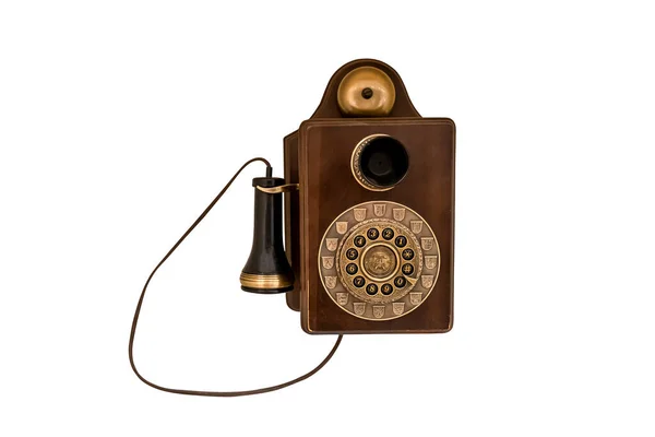 Vintage Wooded Telephone Isolated White Background — стоковое фото