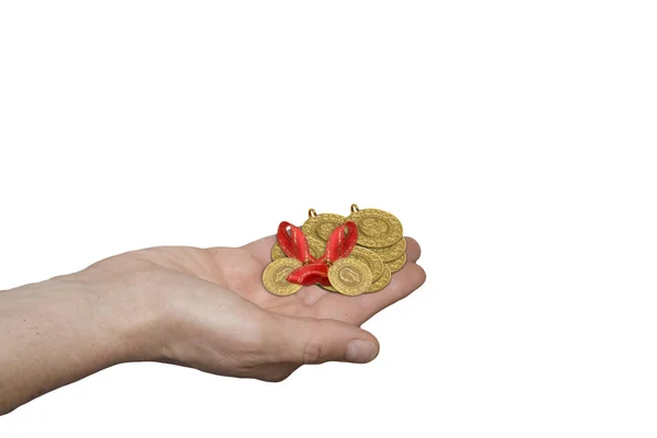 Financial Savings Concept Hand Holding Gold Coin — Stock Photo, Image