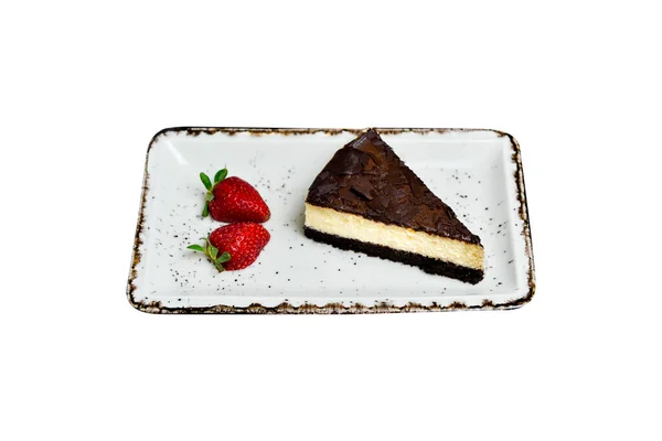 Slice Cheesecake Serving Plate Isolated White Background — Stock Photo, Image
