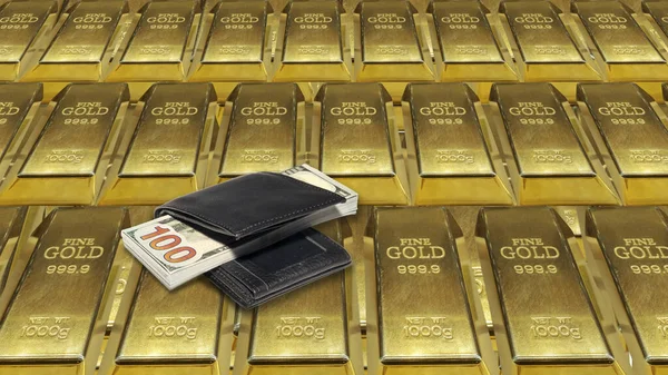 Zlaté Cihly Dolarové Bankovky Koncept Zlata Peněz — Stock fotografie
