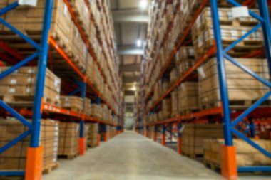 blurred warehouse located inside the factory close-u