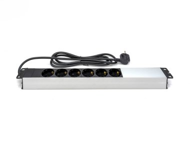 Six Way Extension Lead Power Strip. Power distribution unit on isolated white background