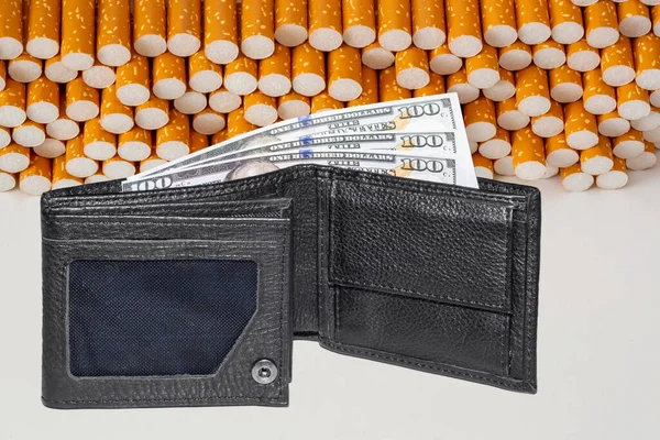 Cigarette Leather Wallet Isolated Background Cancer Health Concept — Stok fotoğraf