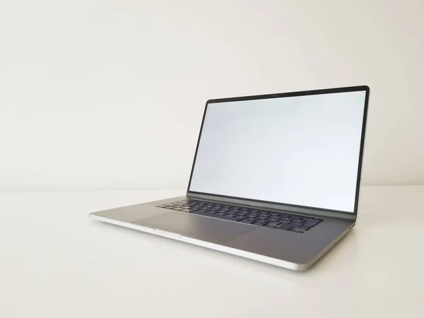 Laptop White Table Front View — Stok fotoğraf