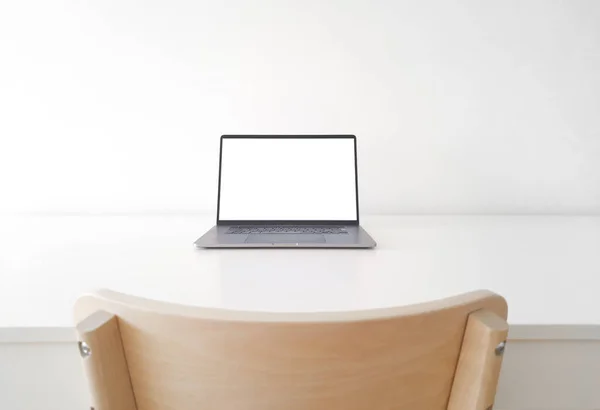 Laptop White Table Front View — Stok fotoğraf