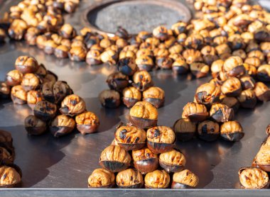 roasted chestnut background, close up
