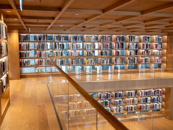 library interior background, front view