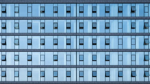 Kontorsfönsterfasad Blått Glas Och Stålram Bakgrundskonsistens Främre — Stockfoto