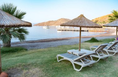 beach background at sunrise, front view