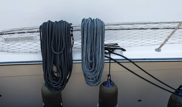 rope on yacht deck, close up