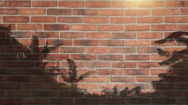 leaves shadow on brick wall facade. Vintage background. Front view
