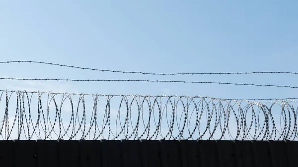 Barbed Wire Fence Background Front View — Stock Photo, Image