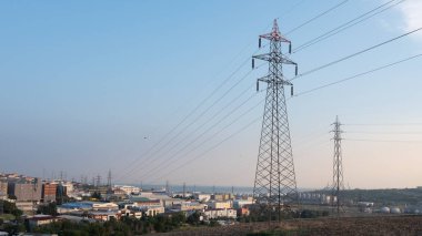 high voltage towers pylon, front view