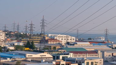 high voltage towers pylon, front view