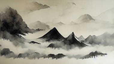 Tepeler ve dağlar. Japon geleneksel tablosu. 