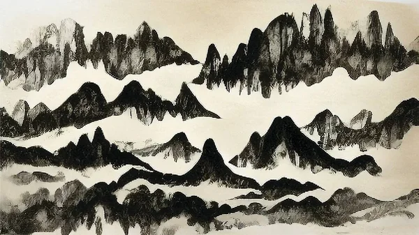 Hills and mountains. Japan traditional painting.