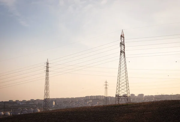 High Voltage Towers Pylon Front View —  Fotos de Stock