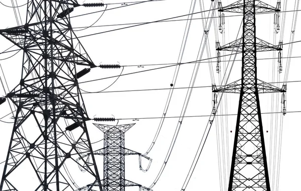 High Voltage Towers Pylon Isolated White Background — 스톡 사진
