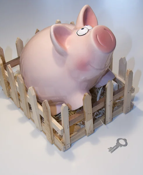 Sparschwein und Schlüssel — Stockfoto