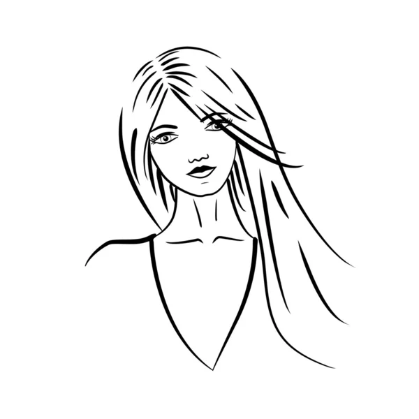 Belle visage de femme. Graphique noir et blanc . — Image vectorielle