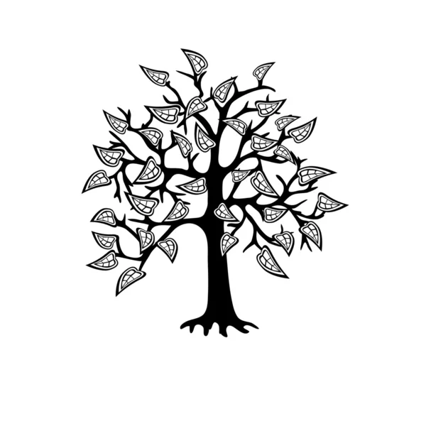 Schwarz-weißer Baum, Vektorillustration. — Stockvektor