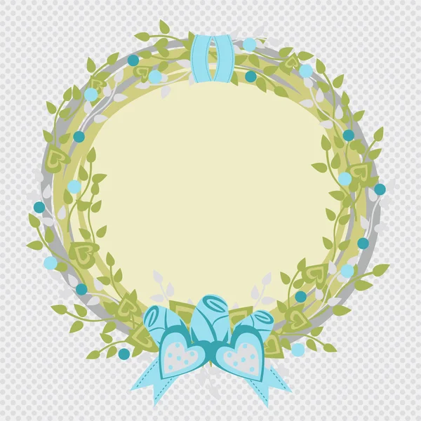 Wedding wreath. Frame of flowers and hearts. Valentine wreath. — Stock Vector